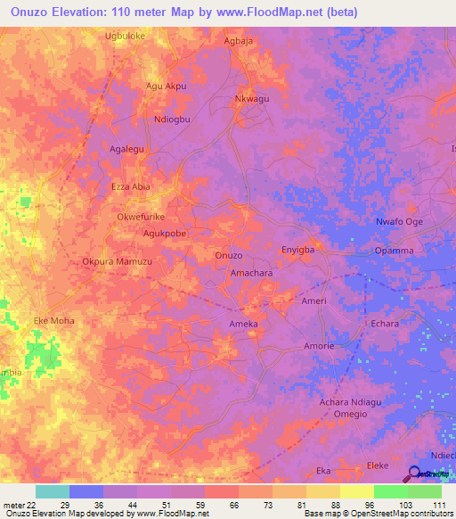 Onuzo,Nigeria Elevation Map