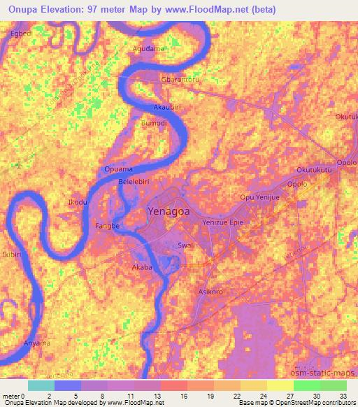 Onupa,Nigeria Elevation Map