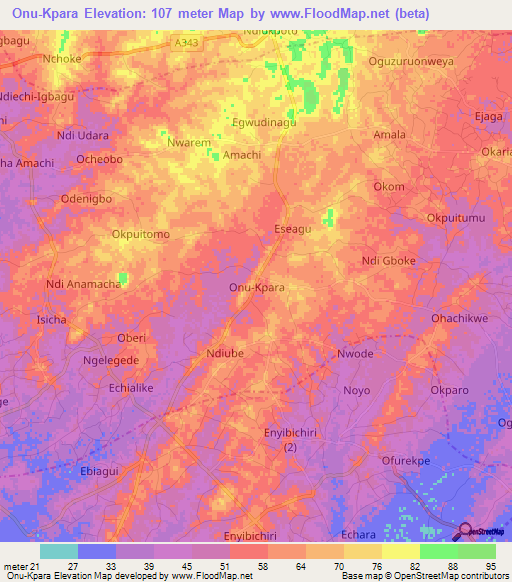 Onu-Kpara,Nigeria Elevation Map
