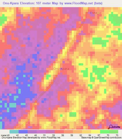 Onu-Kpara,Nigeria Elevation Map