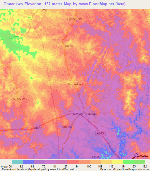 Onuankwo,Nigeria Elevation Map