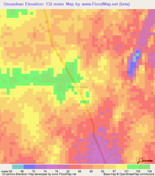 Onuankwo,Nigeria Elevation Map