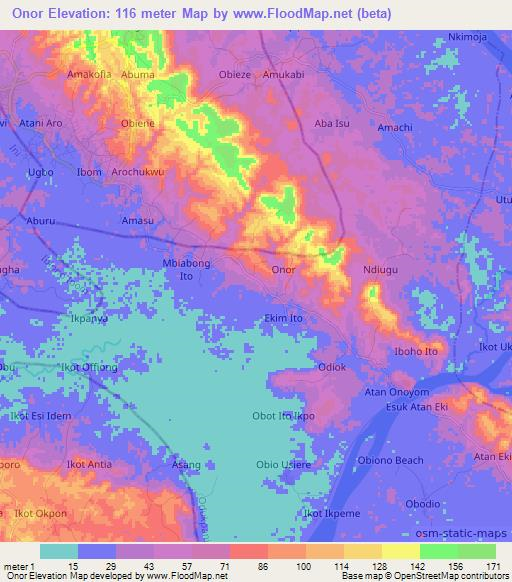 Onor,Nigeria Elevation Map