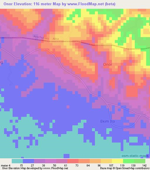 Onor,Nigeria Elevation Map