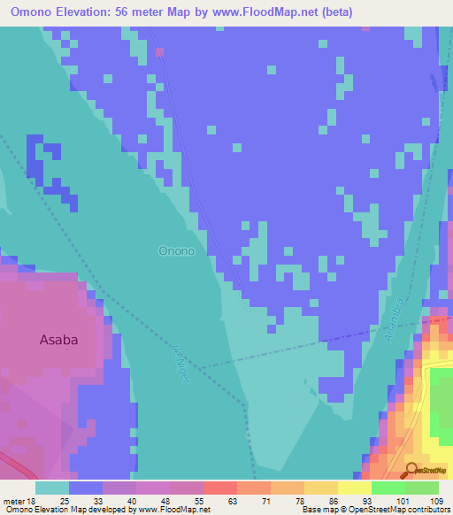 Omono,Nigeria Elevation Map