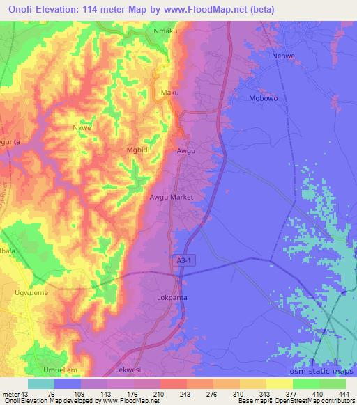 Onoli,Nigeria Elevation Map