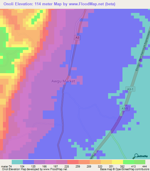 Onoli,Nigeria Elevation Map