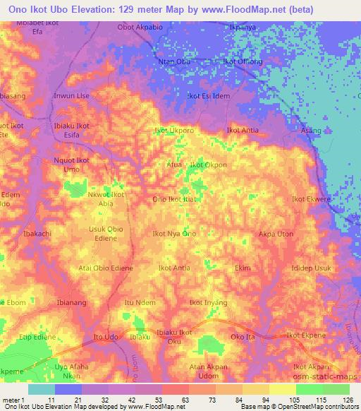 Ono Ikot Ubo,Nigeria Elevation Map