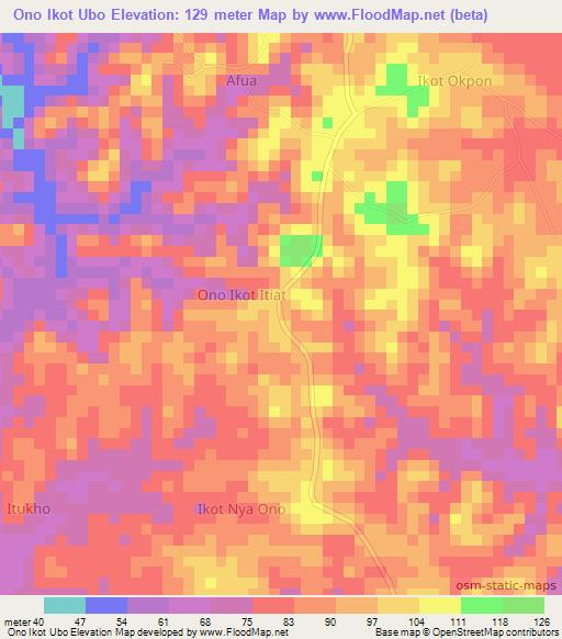 Ono Ikot Ubo,Nigeria Elevation Map