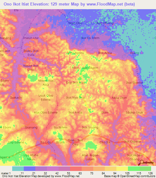 Ono Ikot Itiat,Nigeria Elevation Map