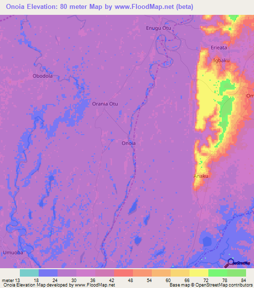 Onoia,Nigeria Elevation Map