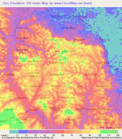 Ono,Nigeria Elevation Map