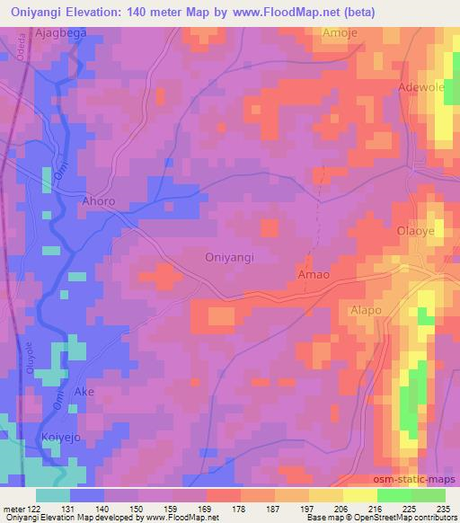 Oniyangi,Nigeria Elevation Map