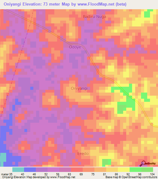 Oniyangi,Nigeria Elevation Map