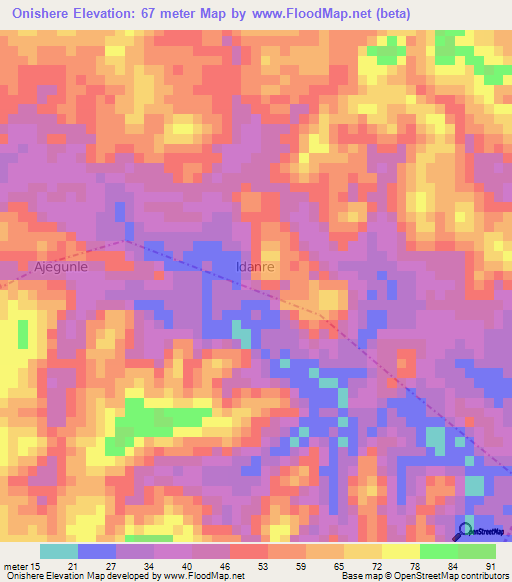 Onishere,Nigeria Elevation Map