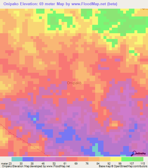 Onipako,Nigeria Elevation Map