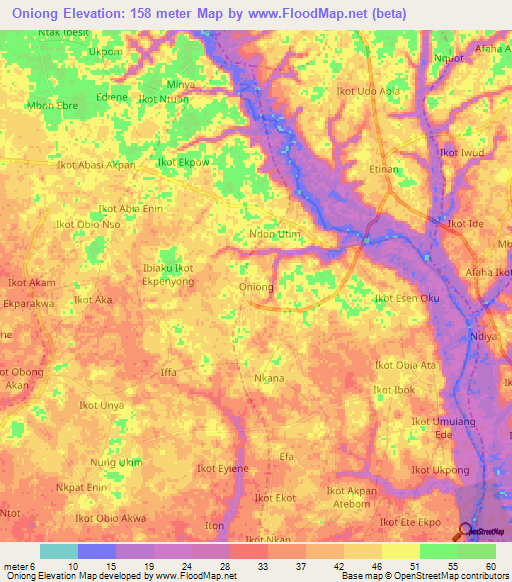 Oniong,Nigeria Elevation Map