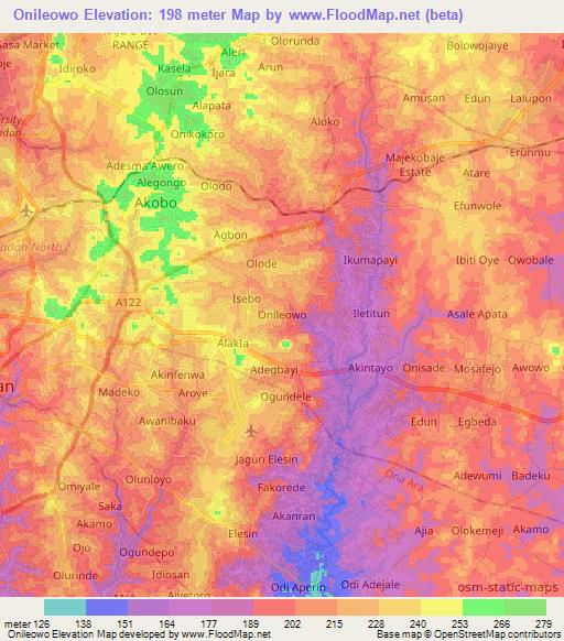 Onileowo,Nigeria Elevation Map