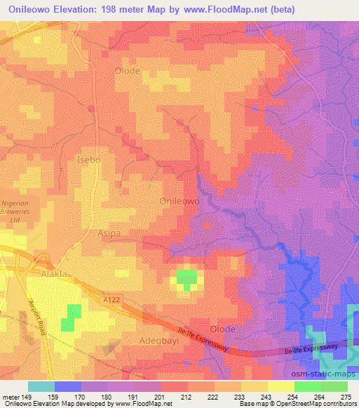 Onileowo,Nigeria Elevation Map