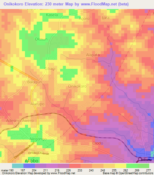 Onikokoro,Nigeria Elevation Map