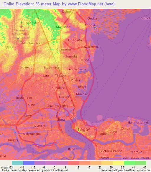 Onike,Nigeria Elevation Map