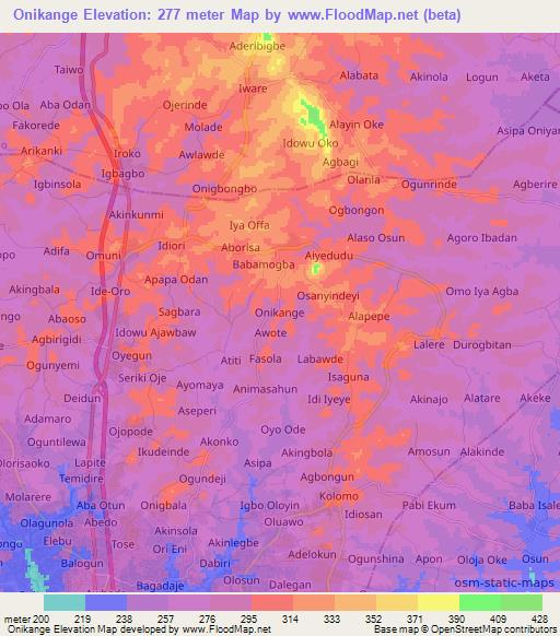 Onikange,Nigeria Elevation Map