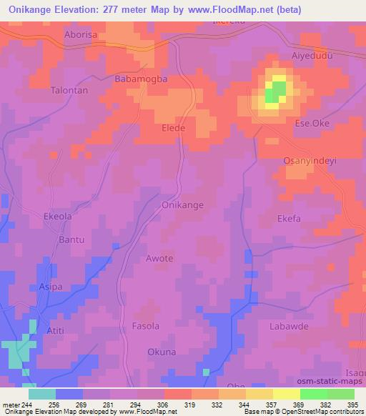 Onikange,Nigeria Elevation Map