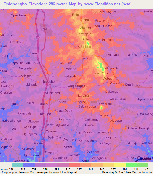 Onigbongbo,Nigeria Elevation Map