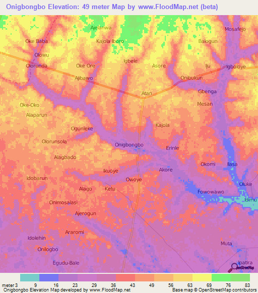 Onigbongbo,Nigeria Elevation Map