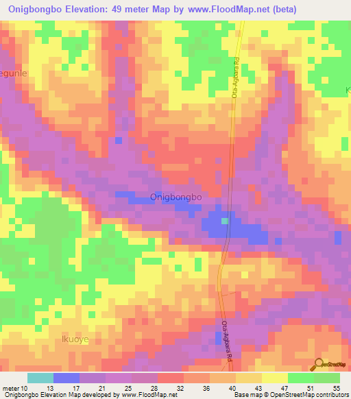 Onigbongbo,Nigeria Elevation Map