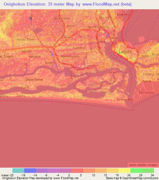 Onigbokun,Nigeria Elevation Map