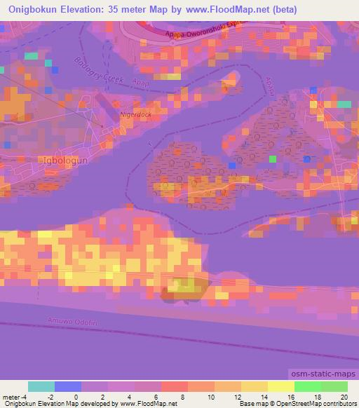 Onigbokun,Nigeria Elevation Map