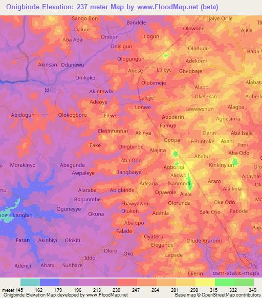 Onigbinde,Nigeria Elevation Map