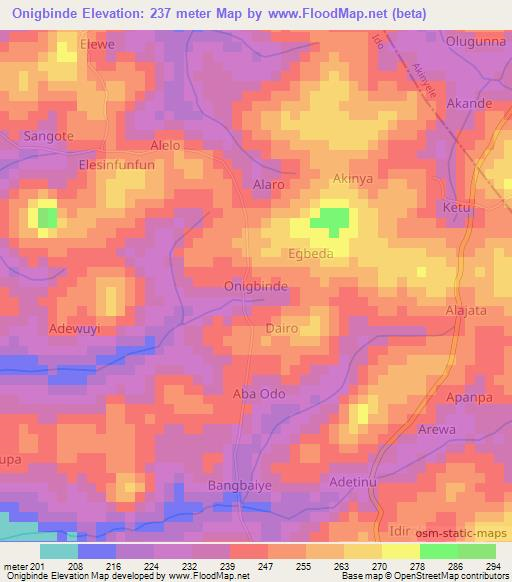 Onigbinde,Nigeria Elevation Map