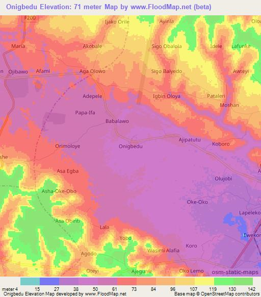 Onigbedu,Nigeria Elevation Map