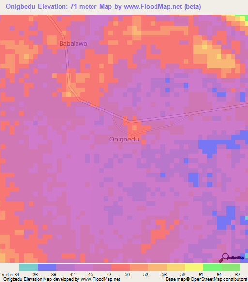 Onigbedu,Nigeria Elevation Map