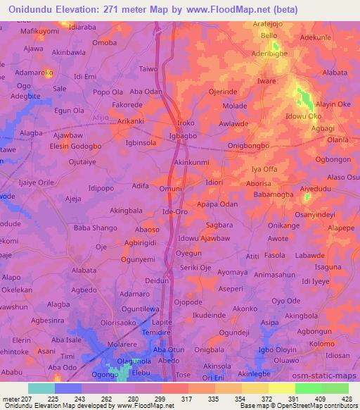 Onidundu,Nigeria Elevation Map