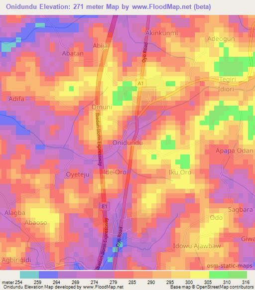 Onidundu,Nigeria Elevation Map