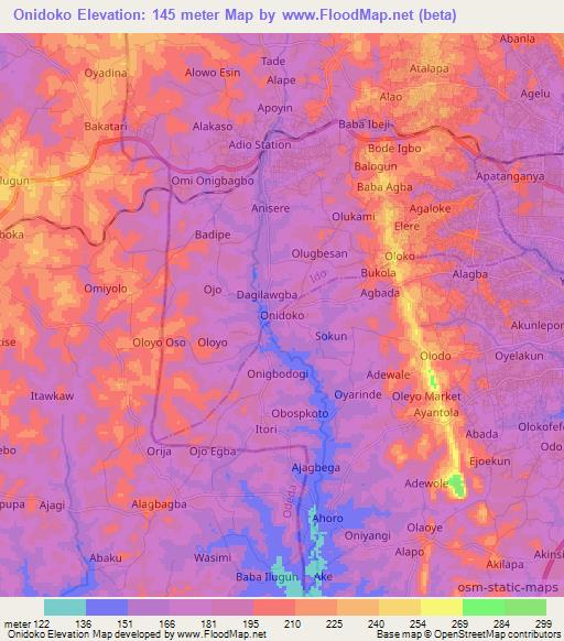 Onidoko,Nigeria Elevation Map