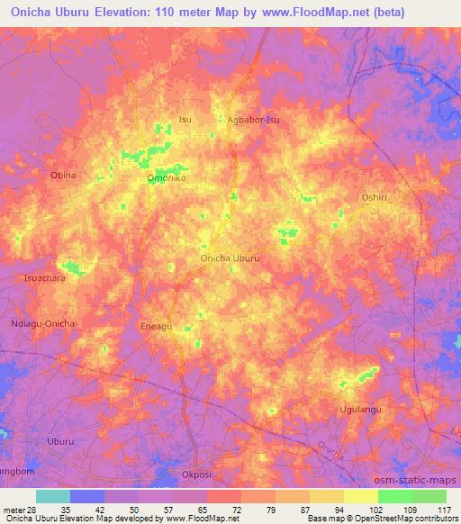 Onicha Uburu,Nigeria Elevation Map