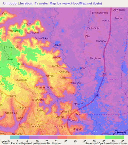 Onibudo,Nigeria Elevation Map