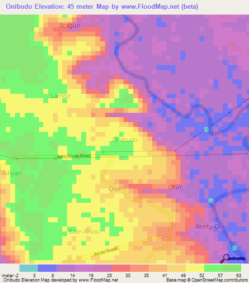 Onibudo,Nigeria Elevation Map