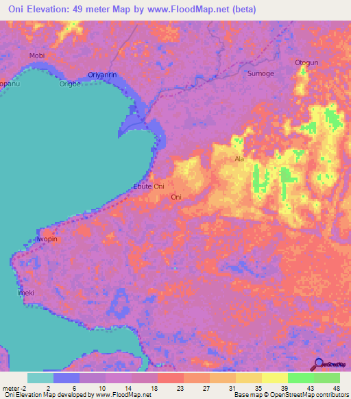 Oni,Nigeria Elevation Map