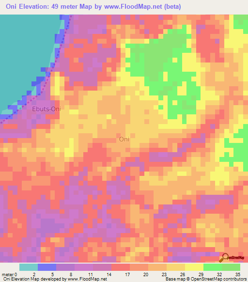 Oni,Nigeria Elevation Map