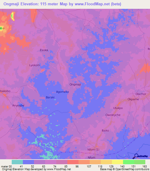 Ongmaji,Nigeria Elevation Map