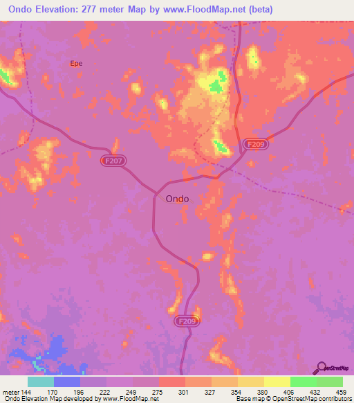 Ondo,Nigeria Elevation Map