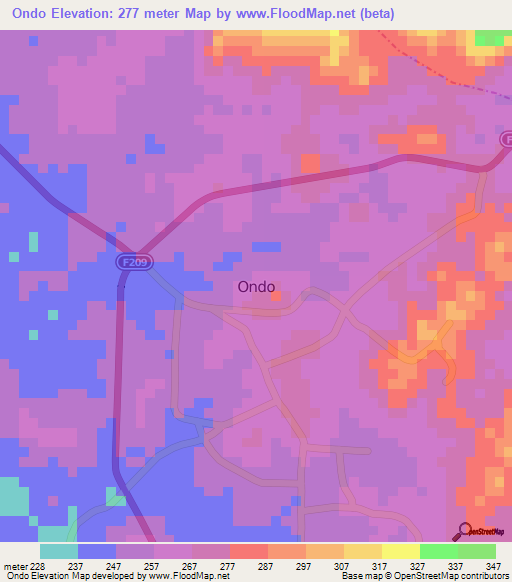 Ondo,Nigeria Elevation Map