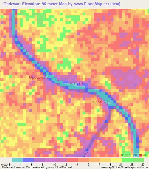 Ondewari,Nigeria Elevation Map