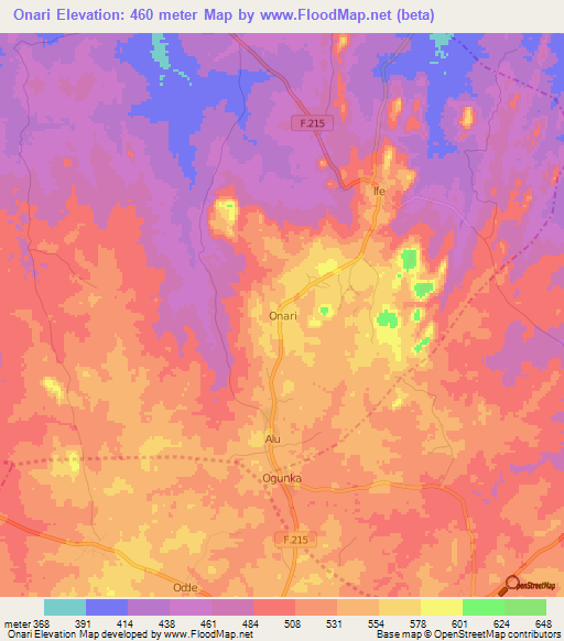 Onari,Nigeria Elevation Map