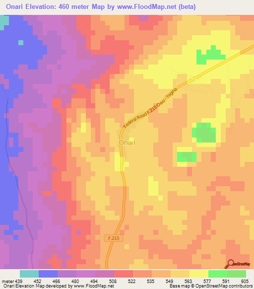 Onari,Nigeria Elevation Map